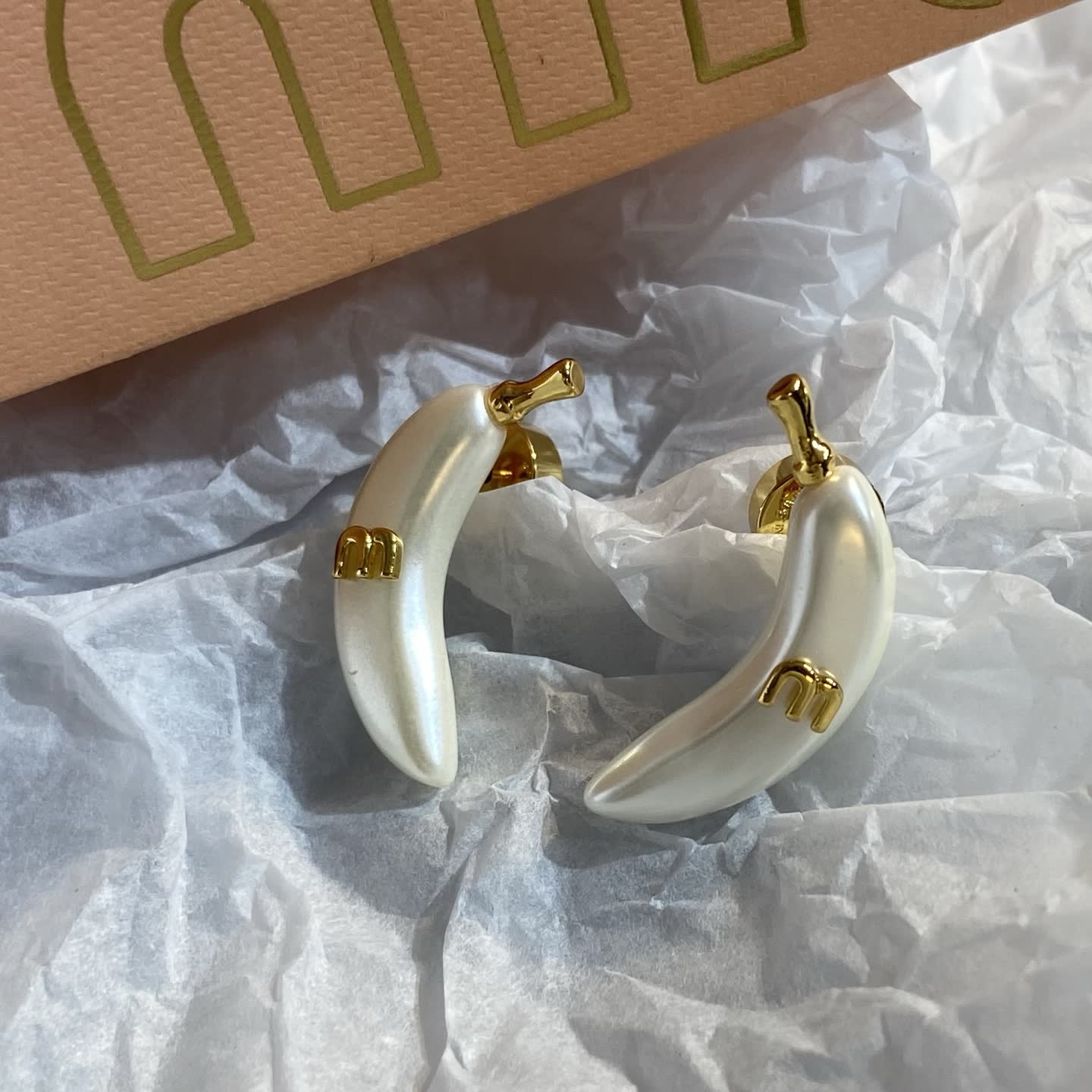 Miu Miu Banana Shaped Pearl Earrings